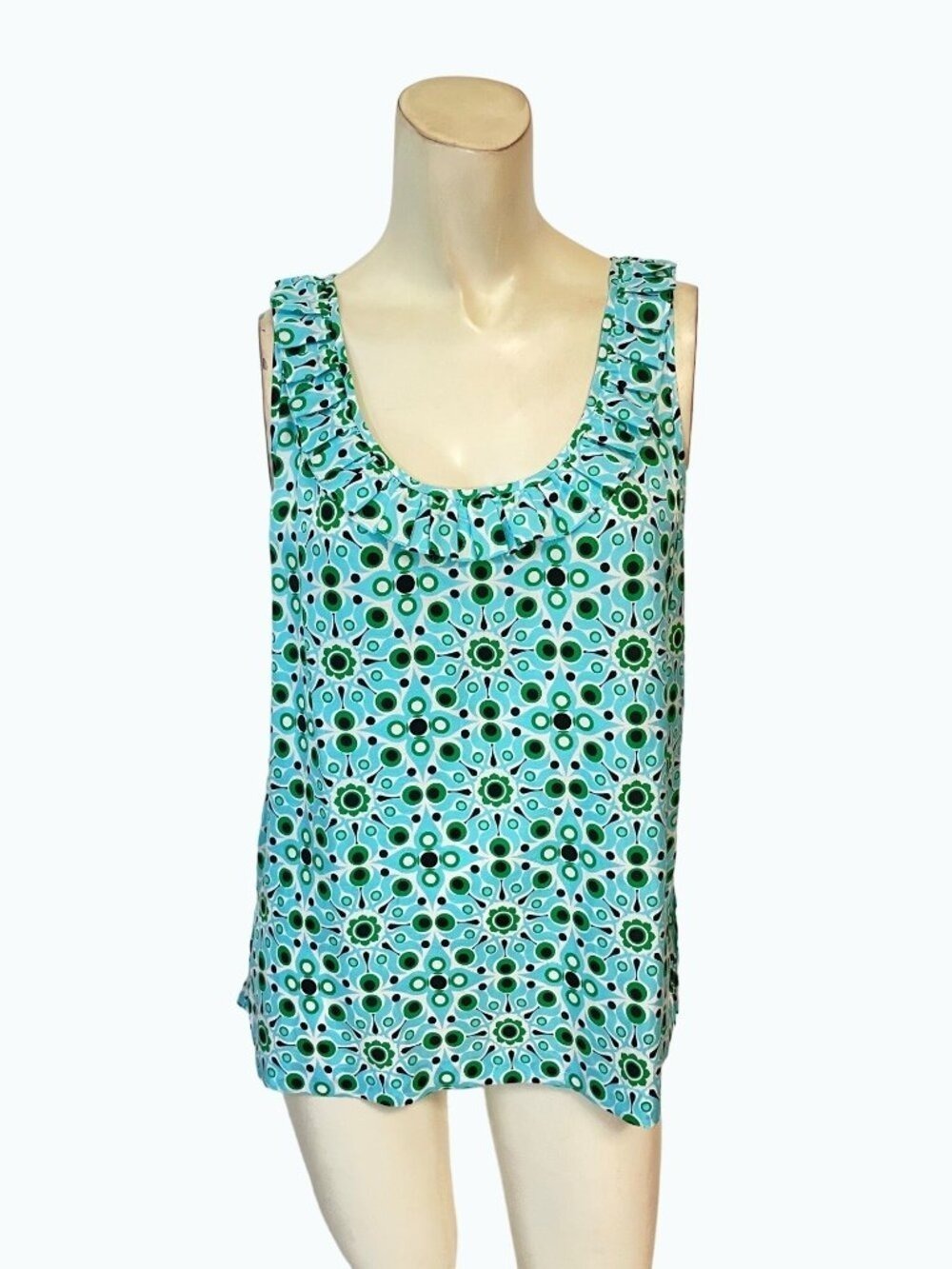 Kate Spade Women's Aqua Mariam Solar Printed Silk Blend Ruffle Tank 4